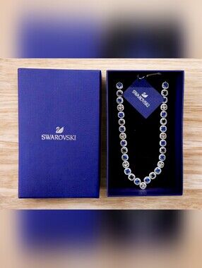 Swarovski Angelic Square Necklace | Blue Crystals | Rhodium Plated